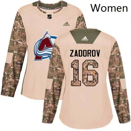 Womens Adidas Colorado Avalanche 16 Nikita Zadorov Authentic Camo Veterans Day Practice NHL Jersey